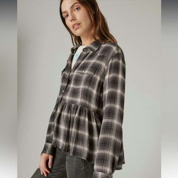 Lucky Brand Plaid Western Babydoll Shirt - NWT! - Picture 2 of 9